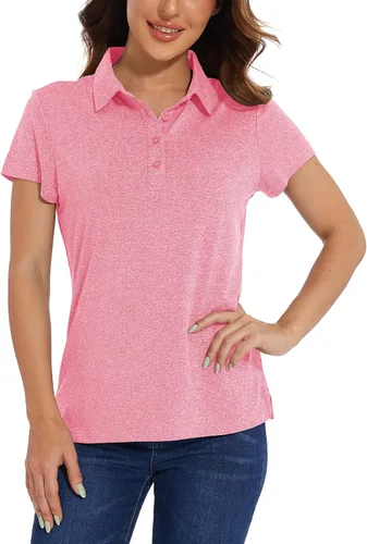 Vista 3 de TACVASEN Polo para mujer, manga corta, golf, secado rápido, UPF 50+, protección solar, ligera, cuello con 4 botones