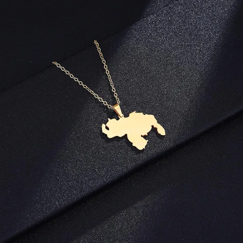 Vista 2 de SHOUJIQQ Collar con colgante de mapa de Venezuela Collar con dije de bandera étnica de Hip Hop de la República para mujeres y hombres, clavícula C