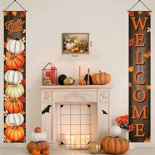 Vista 3 de Arte de pared enmarcado de calabaza de otoño, impresión en lienzo de calabaza blanca y flores de otoño, cosecha rústica de granja, Halloween, Acción