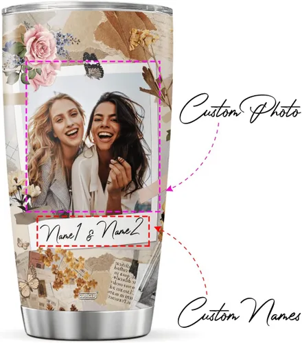 Vista 2 de CUBICER Vasos de café personalizados con foto personalizada para mejores amigos, tazas de té con tapa, frases divertidas, nombre personalizado