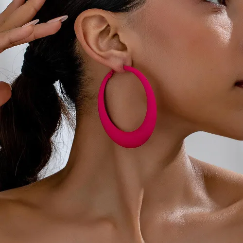 Vista 3 de Aretes de aro coloridos para mujer, aretes colgantes de neón de los años 80 y 90, aretes retro mate grandes, aretes gruesos exagerados, joyería Y2K