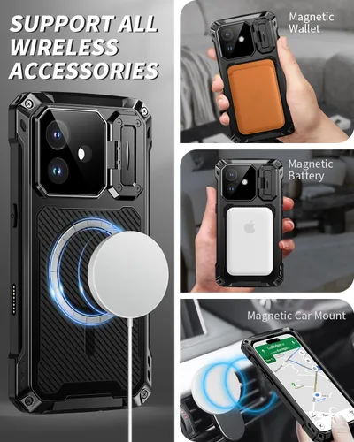 Vista 5 de Lanhiem - Estuche para iPhone Xs Max de Metal, Resistente a Golpes [Coraza Resistente] Estuche Resistente con Protector de Pantalla de Vidrio