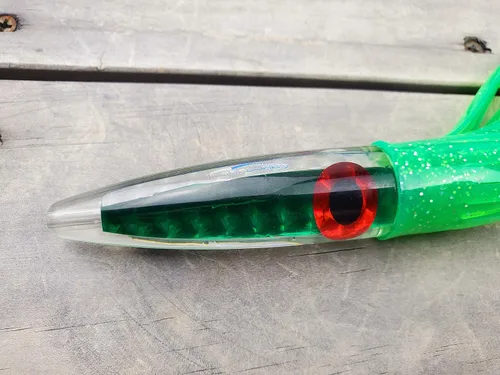 Vista 5 de Lobo Lures #32 Demon Green Machine Tuna Bullet 12" Trolling Lure Double Skirted UV Refractive Technology