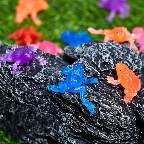 Vista 6 de Jenaai Paquete de 24 mini ranas de goma de juguete realistas de ranas de Pascua, figuras de animales de la selva tropical para Pascua, recuerdos