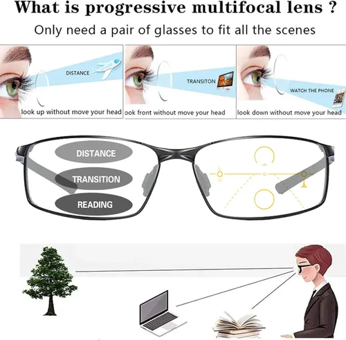 Vista 3 de COTIA Gafas de lectura multienfoque progresivas transición, fotocrómica, deportivo, lector cuadrado para hombres