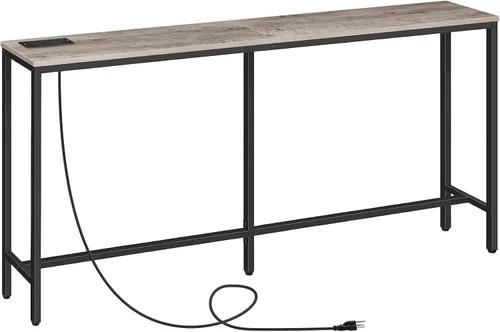 Vista 17 de MAHANCRIS Mesa consola de 70.9 pulgadas con toma de corriente, mesa de sofá estrecha, mesa de entrada industrial con puertos USB, detrás del sofá