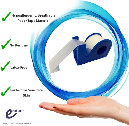 Vista 5 de Endure - Cinta de papel quirúrgico hipoalergénica con dispensador, paquete de 6 cintas + 6 dispensadores, cinta adhesiva fuerte y transpirable