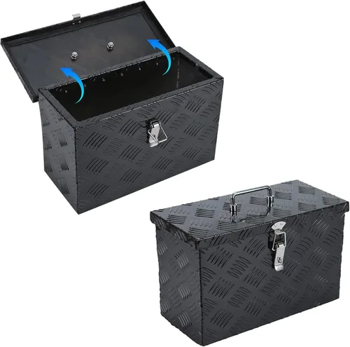 Vista 2 de Caja de herramientas de aluminio negro resistente de 16 x 7.5 x 10 pulgadas con cerraduras y llave de cierre con mango en T, caja de herramientas