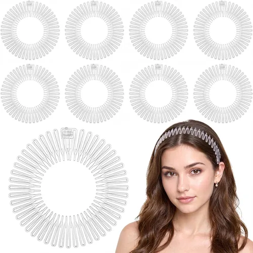 Vista 9 de Shappy 9 diademas de peine, color negro Full Circle Stretch Hair Bands with Teeth, Flexible Plastic Zig Zag Design for Women Girls, Stretch Hair