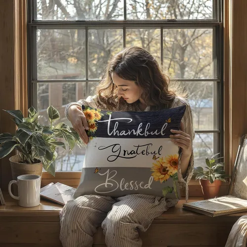 Vista 5 de Thankful Grateful Blessed Sunflower Gifts - Funda de cojín suave para sofá, cama, 18 x 18 pulgadas