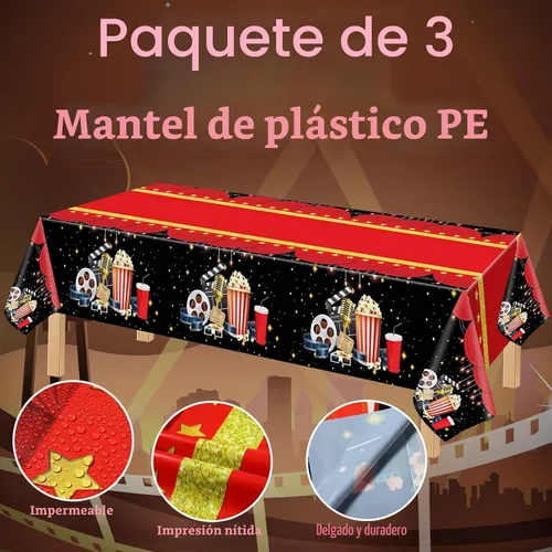 Vista 3 de Buryeah Paquete de 3 manteles de noche de película, cubiertas de plástico