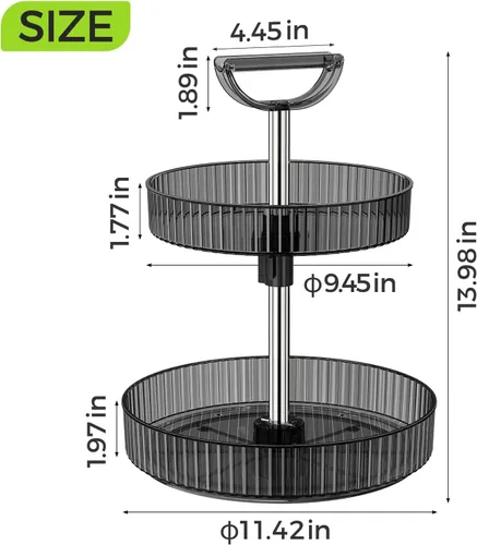 Vista 3 de Lazy Susan - Organizador giratorio de 360° de 2 niveles con asas de altura ajustable, organizador de especias para gabinetes, organizadores