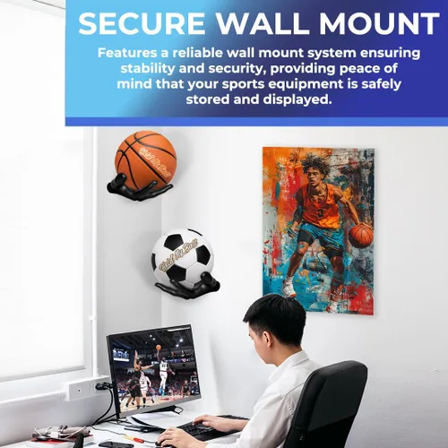 Vista 6 de Juego de soportes de pelota de baloncesto de mano, soportes de pared para escultura de mano izquierda y derecha para baloncesto, voleibol y fútbol
