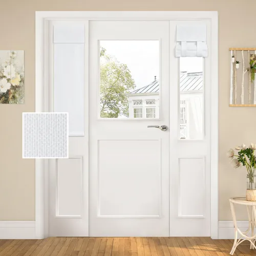 Vista 28 de HOMEIDEAS Cortinas opacas de lino con luz lateral para puerta delantera, cortinas de ventana de puerta lateral, ventana pequeña, decoración moderna