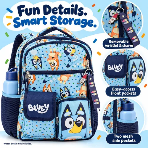 Vista 2 de AI ACCESSORY INNOVATIONS Mochila para niños, bolsa de libros con múltiples bolsillos con correas de hombro ajustables y espalda acolchada, Azul