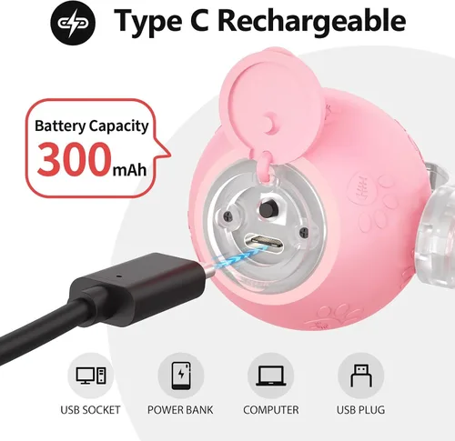 Vista 7 de Juguete interactivo rosa para gatos, juguetes para gatos adultos en movimiento automático para gatos adultos aburridos de interior, rodamiento