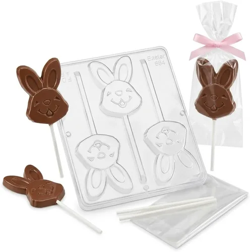 Vista 6 de Molde de caramelo de chocolate con piruleta de conejo de Pascua feliz 884