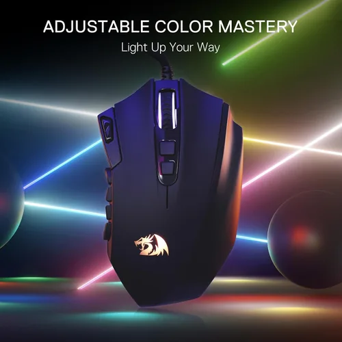 Vista 8 de Redragon M921 Ratón para juegos MMO, 12400 DPI de alta precisión con cable RGB con 18 botones programables, 12 teclas macro laterales, software
