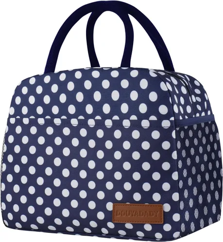 Vista 16 de douyadady Bolsa de almuerzo para mujeres/hombres, fiambrera mujeres/hombres (azul bebé+rayas blancas) Espacioso, ligero, impermeable, resistente