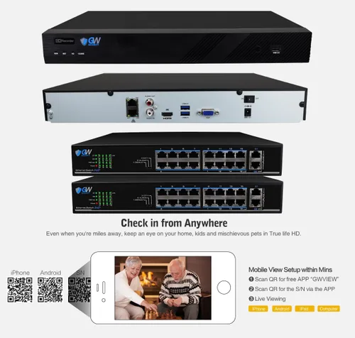 Vista 4 de GW 4K - Sistema de cámara de seguridad para detección de personas/vehículos para exteriores/interiores, 32 canales 12MP PoE NVR, 32 x 4K 8MP UltraHD