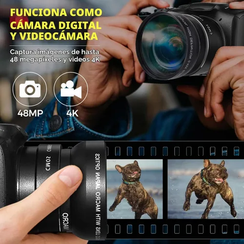 Vista 2 de Cámara digital 4K con lente macro y gran angular Cámara de vlogging de 48MP
