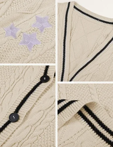 Vista 6 de Klamay Suéteres tipo cárdigan folklore para mujer, camisas de manga larga con botones y estrellas