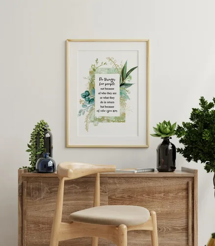 Vista 2 de Do Things For People Inspirational Quote Print Motivational Wall Art for Classroom or Office Decor Green and Gold Unframed