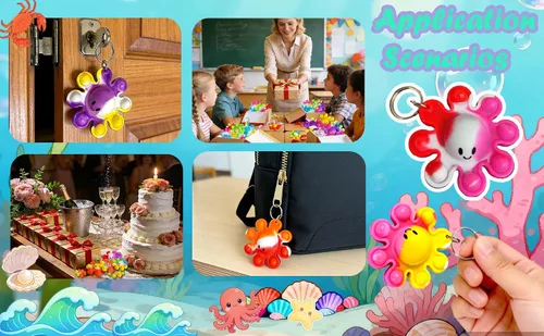 Vista 6 de Paquete de 24 llaveros de pulpo a granel para ansiedad a granel para adolescentes y niños, suministros de fiesta de cumpleaños, regalos de aula