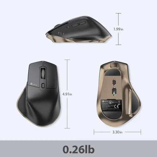Vista 8 de iClever Ratón inalámbrico con Bluetooth o receptor USB, 5 niveles de DPI ajustables hasta 2400DPI, ratón recargable para computadora, ratón