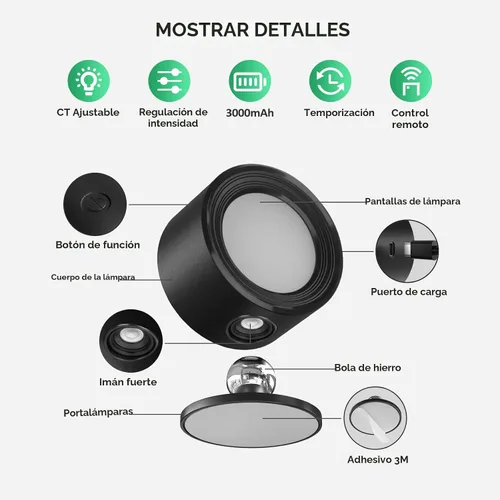 Vista 6 de Lightbiz Luces LED de Pared Montadas 2 Piezas con Control Remoto, Lámpara de Apliques de Pared con Batería Recargable de 3000mAh Operadas