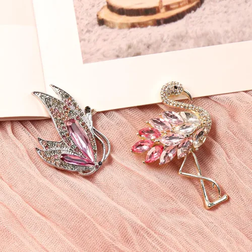 Vista 7 de 2 broches para mujer, diseño de flamencos vintage con diamantes de imitación, diseño de mariposa, broches de animales, broches de seguridad, broches