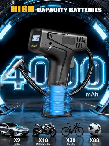 Vista 3 de Compresor de aire para inflado de neumáticos, bomba de aire de mano para neumáticos de automóvil con batería recargable, inflado rápido de 150 PSI