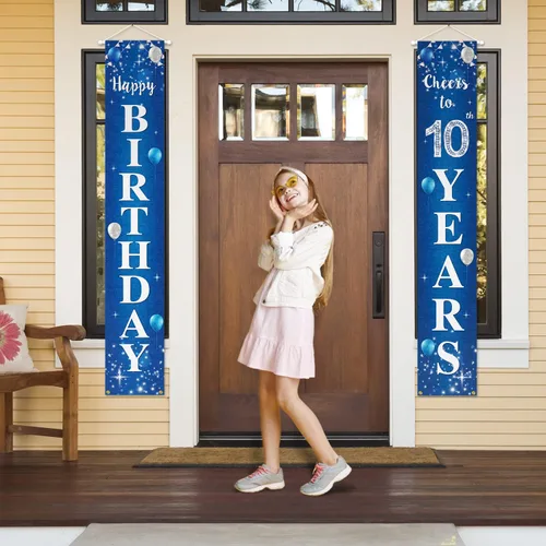 Vista 7 de Cartel de feliz cumpleaños número 10 para puerta – Suministros de decoración de fiesta de cumpleaños de "Saludos a 10 años" para hombres y mujeres