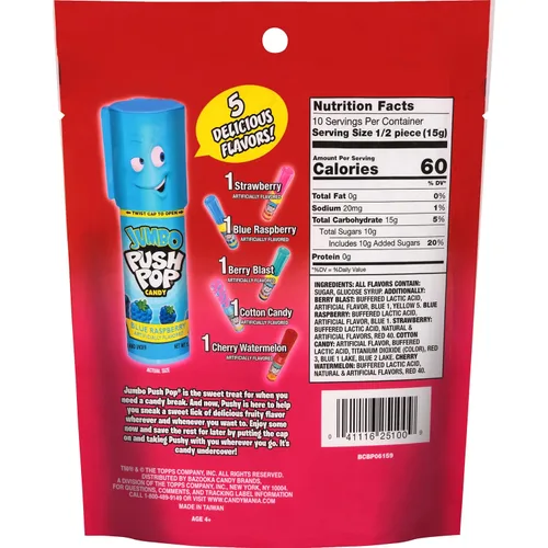 Vista 2 de Push Pop Jumbo Halloween Candy Lollipops, 5 Ct, Strawberry & More