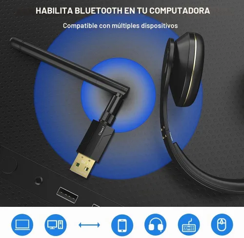 Vista 6 de Adaptador USB Bluetooth 5.1 para PC de escritorio: dongle inalámbrico de largo alcance de 300 pies con antena de 5dBi Plug & Play para portátil Negro