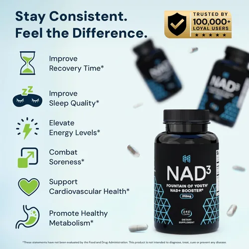 Vista 6 de Reparación metabólica de nicotinamida ribosida HPN, 180 cápsulas, tamaño económico, potenciador de NAD+ patentado con Niagen (Nr), el producto