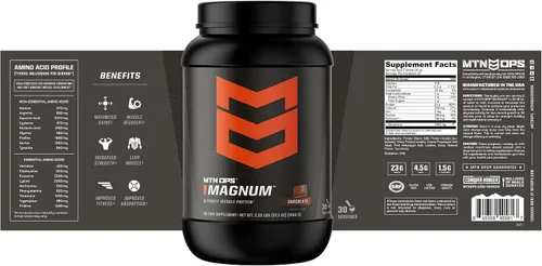 Vista 7 de MTN OPS Magnum - Proteína de chocolate en polvo, 0.81 oz de proteína aislada de suero y proteína de leche con BCAA, cero azúcar y sin gluten, 30