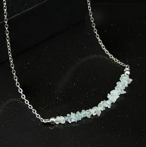 Vista 3 de Gempires Natural Aquamarine Necklace, Nuggets Chips Bar Necklace, Aquamarine Crystal Necklace, March Birthstone Jewelry, Adjustable 18 Inch Silver