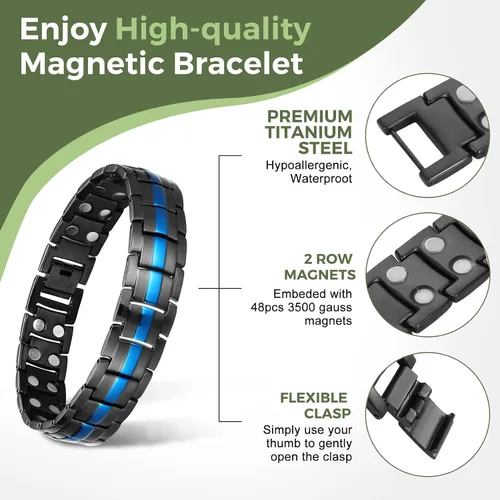 Vista 3 de MagEnergy Pulseras magnéticas para hombres, pulsera magnética de terapia ultra fuerte para hombres, regalo de joyería ajustable con herramienta
