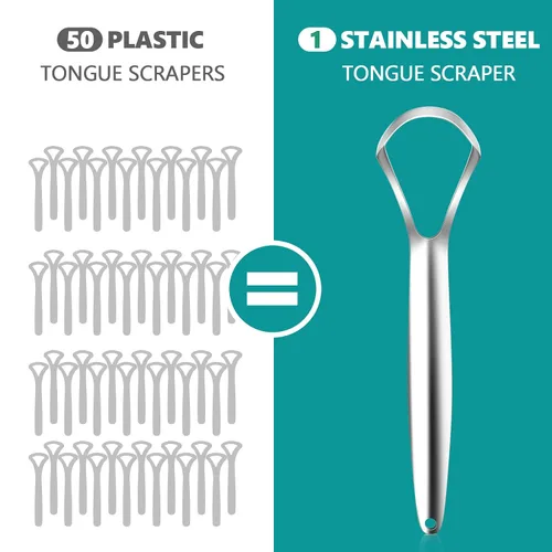 Vista 6 de RONAVO Raspador de lengua para adultos (4 unidades), raspador de lengua de metal resistente al óxido (fundas de viaje incluidas) reduce el mal