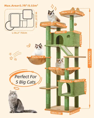 Vista 109 de Taoqimiao Árbol para gatos de 57.5 pulgadas, torre para gatos de interior para adultos, condominio extragrande para gatos, 8 postes rascadores
