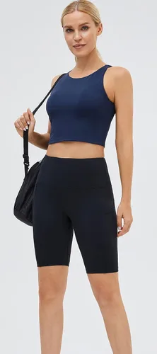Vista 3 de Camiseta corta de cuello alto para mujer, sin mangas, espalda cruzada, básica, para entrenamiento