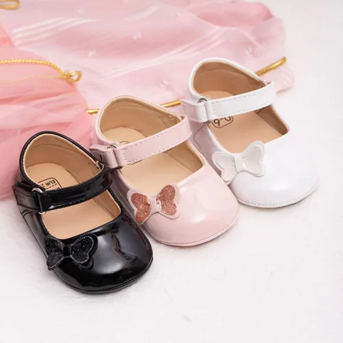 Vista 3 de Meckior Zapatos deportivos para bebé y niñas, suela suave, con lazo, princesa, vestido de boda, Mary Jane, planos, para recién nacidos, ligeros