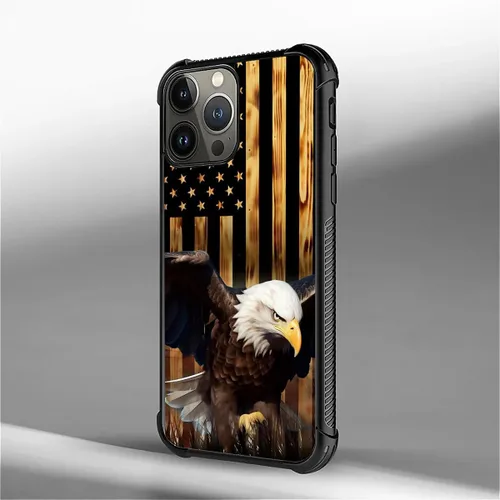 Vista 398 de Funda compatible con iPhone 8, a prueba de golpes, antiarañazos, bandera de ciervos de cola blanca de grano de madera estadounidense