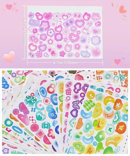 Vista 2 de 2300 piezas calcomanías para álbumes de recortes, lindas calcomanías de mariposas, estrellas, corazones, autoadhesivas, lazos coreanos, calcomanías