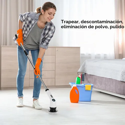 Vista 7 de Limpiador eléctrico giratorio con 8 cabezales de cepillo - HIMAAT IPX7 impermeable, mango de extensión ajustable y pantalla LCD - Potente cepillo
