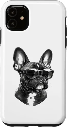 Vista 5 de Funda para iPhone 15 Bulldog Francés con gafas de sol