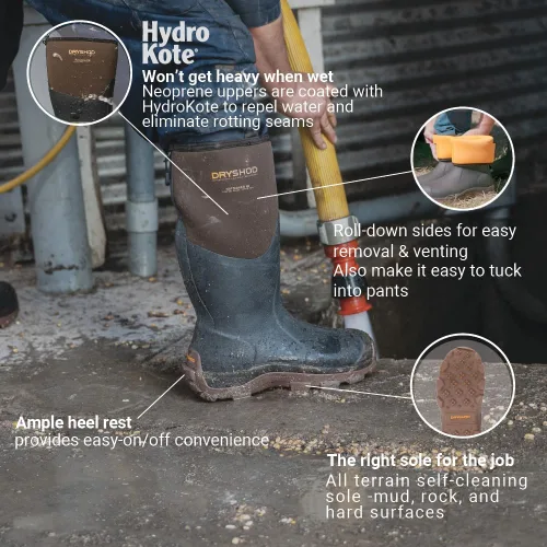 Vista 2 de Dryshod Botas de granja de trabajo duro para hombre haymaker - marrón HAY-MM-BR