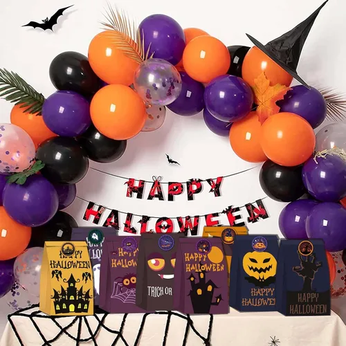 Vista 4 de M-sorflly Bolsas de regalo de Halloween grandes, 24 bolsas de regalo de Halloween, bolsas de papel, dulce o truco para niños y 24 bolsas de regalo