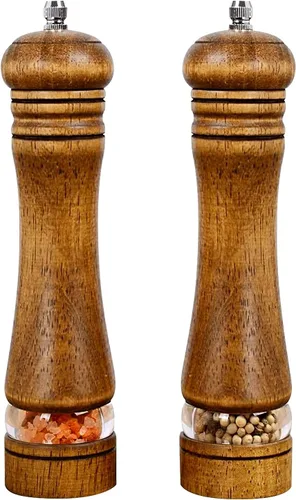Vista 9 de Haomacro Juego de molinillos de sal y pimienta de madera, molinillo de pimienta manual clásico, molinillo de sal, molinillo de pimienta recargable